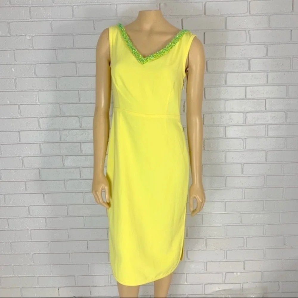 Tory Burch Yellow Portia Beaded V-Neck Sleeveless Sheath Dress NWT Sz 4